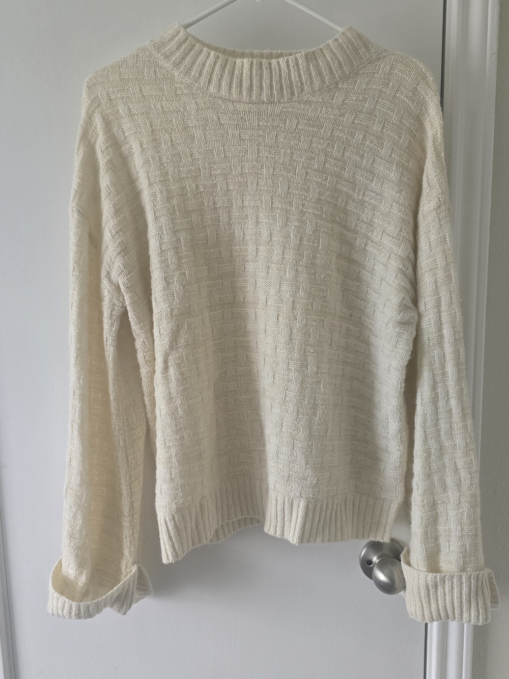 Women's Cream Textured Crewneck Sweater